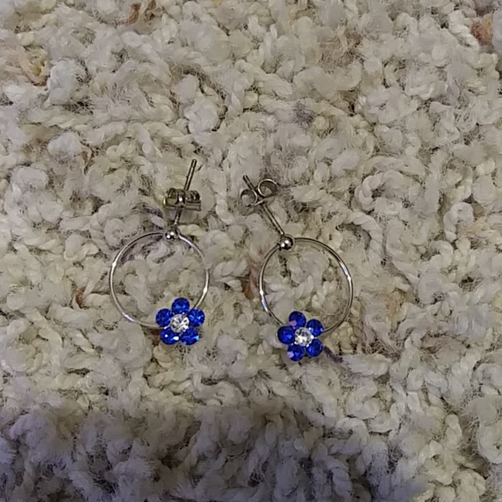 Real silver and blue flower earrings